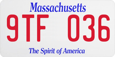 MA license plate 9TF036
