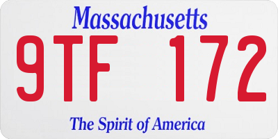 MA license plate 9TF172