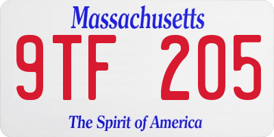 MA license plate 9TF205