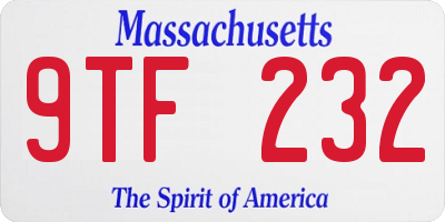 MA license plate 9TF232