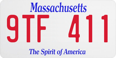 MA license plate 9TF411