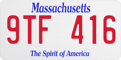 MA license plate 9TF416