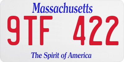 MA license plate 9TF422