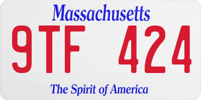 MA license plate 9TF424