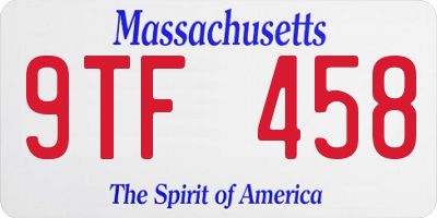 MA license plate 9TF458