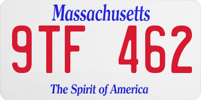 MA license plate 9TF462