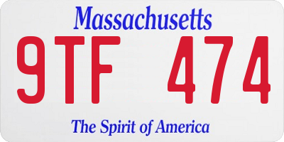 MA license plate 9TF474