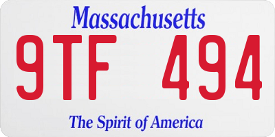 MA license plate 9TF494