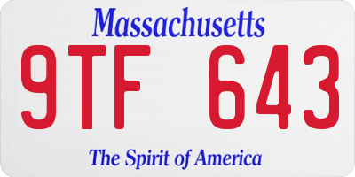 MA license plate 9TF643