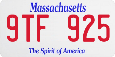 MA license plate 9TF925