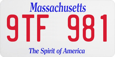 MA license plate 9TF981