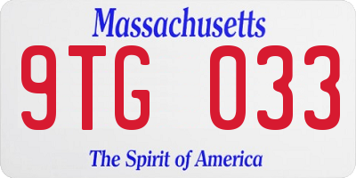 MA license plate 9TG033