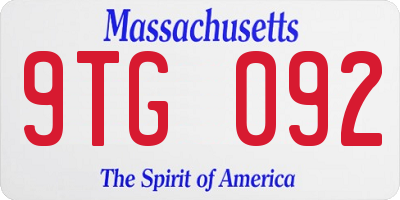 MA license plate 9TG092