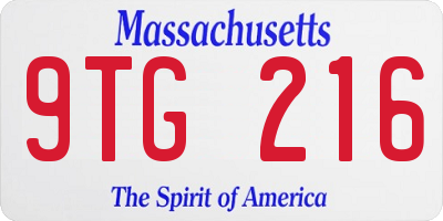MA license plate 9TG216