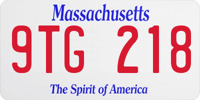 MA license plate 9TG218