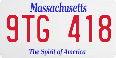 MA license plate 9TG418