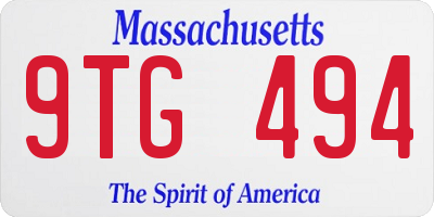 MA license plate 9TG494