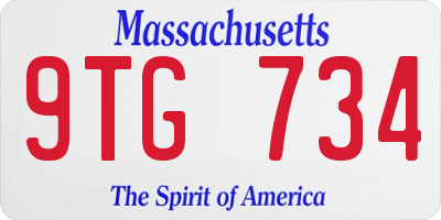 MA license plate 9TG734