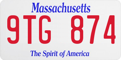 MA license plate 9TG874