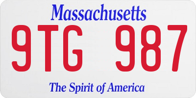 MA license plate 9TG987