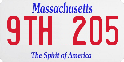 MA license plate 9TH205