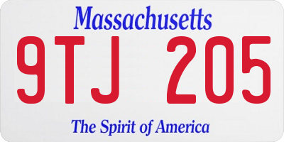 MA license plate 9TJ205