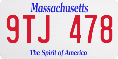 MA license plate 9TJ478