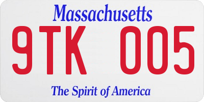 MA license plate 9TK005