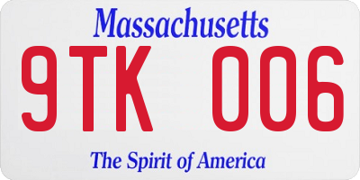 MA license plate 9TK006