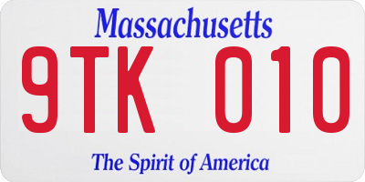 MA license plate 9TK010