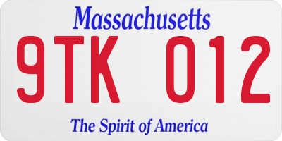 MA license plate 9TK012