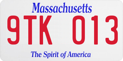 MA license plate 9TK013