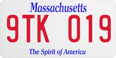 MA license plate 9TK019