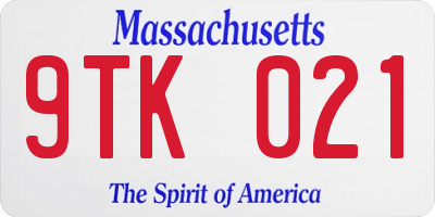 MA license plate 9TK021