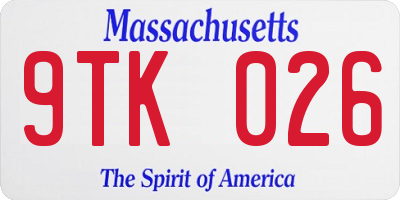 MA license plate 9TK026