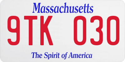 MA license plate 9TK030