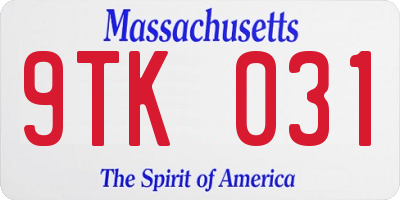 MA license plate 9TK031
