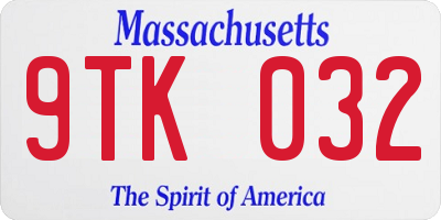 MA license plate 9TK032