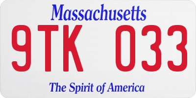 MA license plate 9TK033