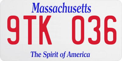 MA license plate 9TK036