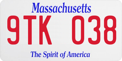 MA license plate 9TK038
