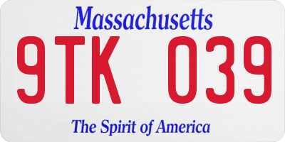 MA license plate 9TK039