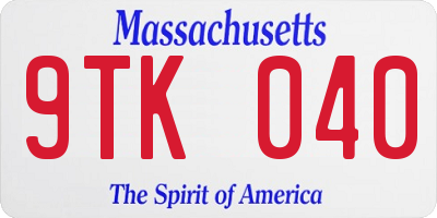 MA license plate 9TK040
