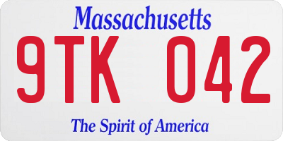 MA license plate 9TK042