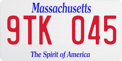 MA license plate 9TK045
