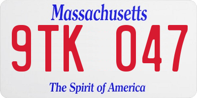 MA license plate 9TK047