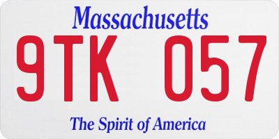 MA license plate 9TK057