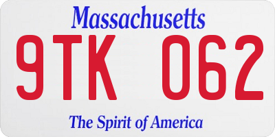 MA license plate 9TK062