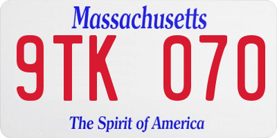 MA license plate 9TK070