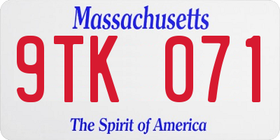 MA license plate 9TK071